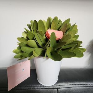 New Homespun Spring Summer Floral Wood Curl Topiary Bouquet, 9"